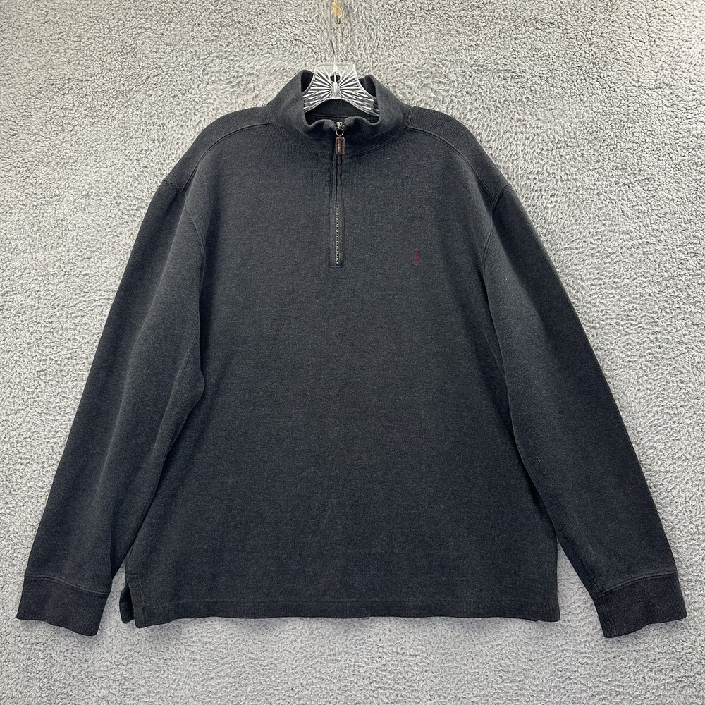 Polo Ralph Lauren Mock Neck 1/4 Zip Sweater‎ Gray 100% Cotton Preppy Men's Large